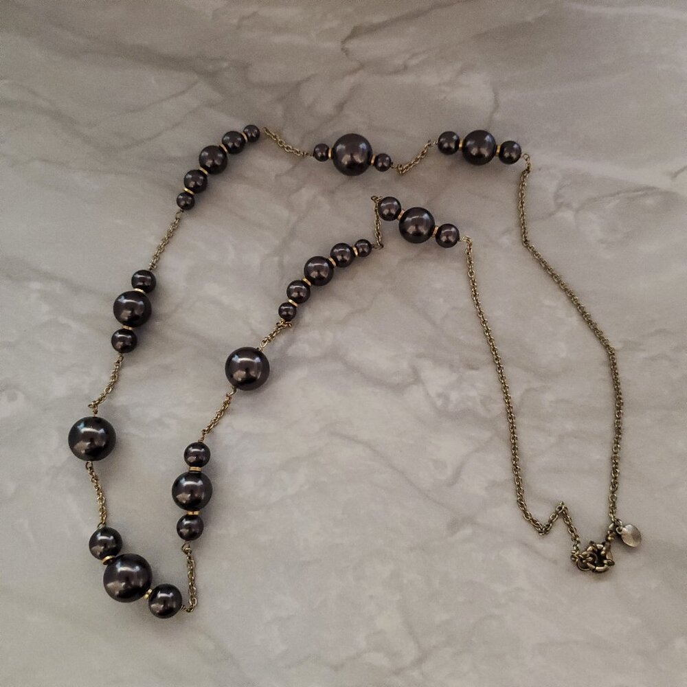 💕 J.Crew Dark Gray Pearl Beaded Station Sweater Necklace 💕